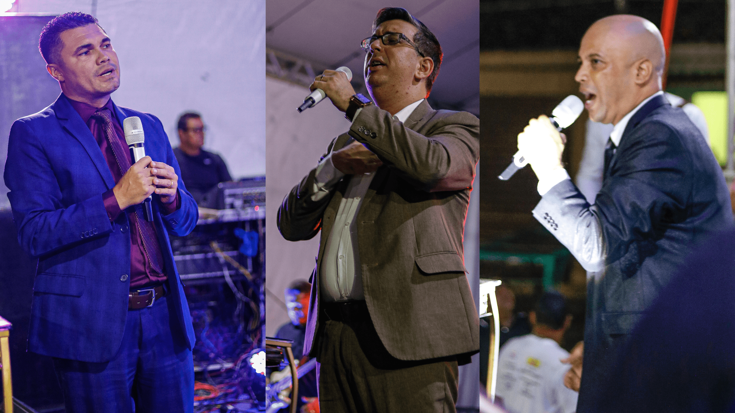 Da esquerda para a direita: presbítero Deywisson Pontes, cantor Josafá Souza e cantor Áquila de Souza.